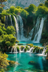Fototapeta na wymiar Beautiful cascading waterfalls