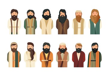 Illustration of 12 apostles on white background.