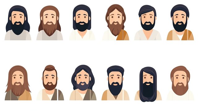 Illustration of 12 apostles on white background.