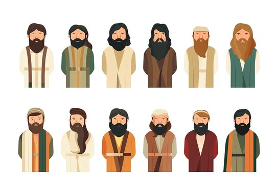 Illustration of 12 apostles on white background.