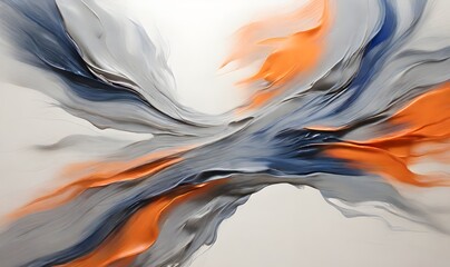 An abstract blur of blue, orange, and grey colors with a grainy texture on a white background, generative AI