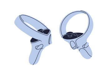 Sense controller for VR, AR game. Virtual reality console, hand joystick with control buttons. Modern electronic playing device, gamers gadget. Flat vector illustration isolated on white background © Good Studio