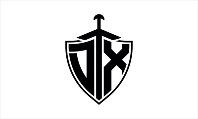 DX initial letter shield icon gaming logo design vector template. batman logo, sports logo, monogram, polygon, war game, symbol, playing logo, abstract, fighting, typography, icon, minimal, knife logo