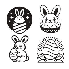 easter rabbit  icon logo, vector flat design , black and white