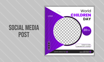 World Child Event Celebration Day colorful social media template design layout.