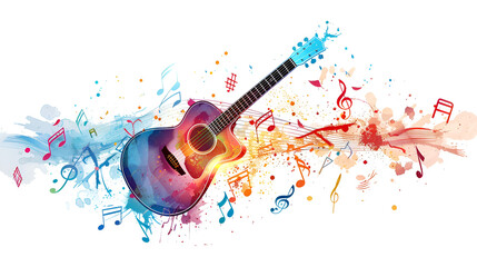Naklejka premium Colorful guitar with music notes isolated vector illustration. generative ai 