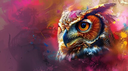  Abstract Owl Portrait with Colorful Double Exposure, Generative AI