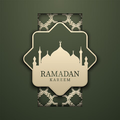Ramadan Kareem Background Design with Mosque Illustration. Vector Illustration.