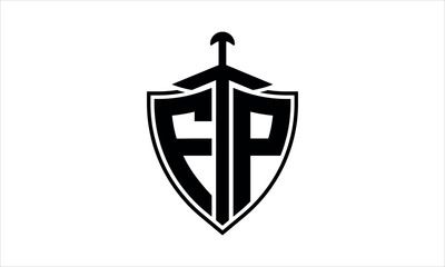 FP initial letter shield icon gaming logo design vector template. batman logo, sports logo, monogram, polygon, war game, symbol, playing logo, abstract, fighting, typography, icon, minimal, knife logo