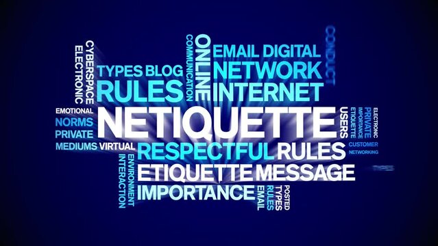 Netiquette animated word cloud;text design animation tag kinetic typography seamless loop.
