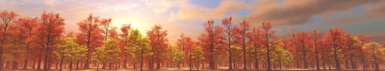 Naklejka na ściany i meble Autumn trees, autumn park, autumn panorama, 3D rendering