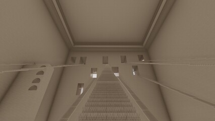 trapped in maze alone 3d render liminal space