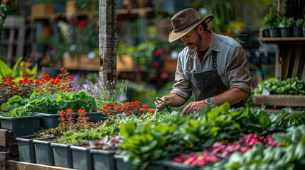 Fototapeta na wymiar Man Working in Garden Center