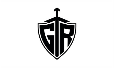 GR initial letter shield icon gaming logo design vector template. batman logo, sports logo, monogram, polygon, war game, symbol, playing logo, abstract, fighting, typography, icon, minimal, knife logo