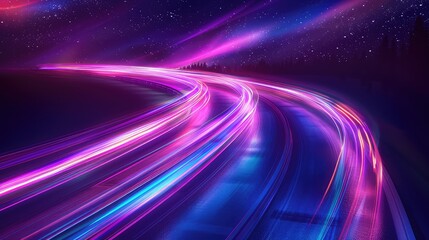 Fototapeta na wymiar very colorful abstract road background, in the style of dark blue and violet, energy-filled illustrations, futuristic, neon lights,curved lines