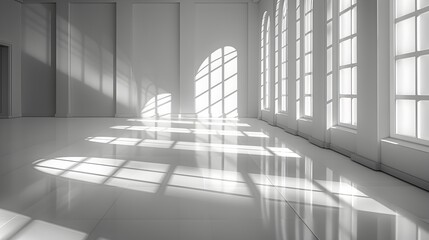 Obraz premium Monochromatic Shadows and Sunrays in Modern White Room