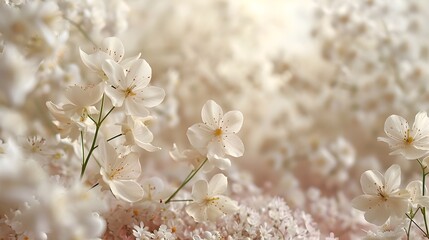 Pastel Field of White Flowers and Grasses