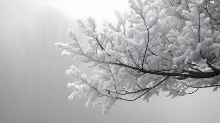 Delicate Winter Tree in Black and White Fog
