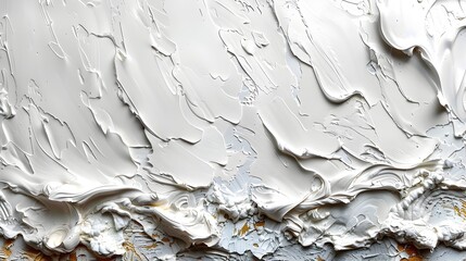 Close-up of Abstract Texture in White and Brown Impasto Wall Art