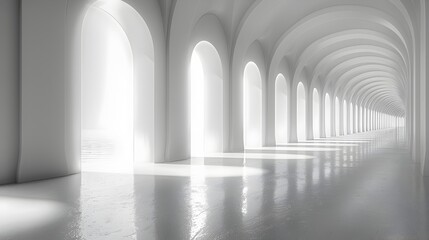 Minimalist Monochromatic 3D Rendering of Light in a Long Corridor