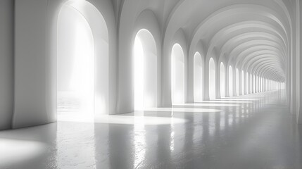Obraz premium Minimalist Monochromatic 3D Rendering of Light in a Long Corridor