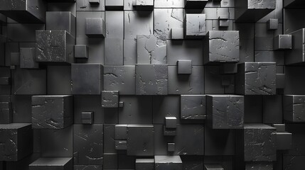 Modern Black Cubical Wallpaper in Dystopian Art Style