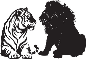 Lion and Tiger head vector logo icon on white background