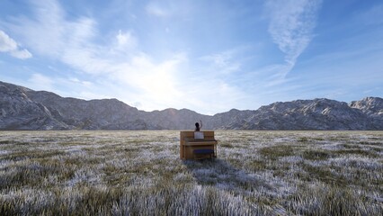 grand piano with nature background