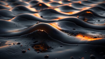 Black Water Wave with Orange Iridescence at Sunset