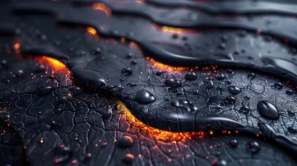 Foto op Canvas Lava Drops on a Black Surface - Hyper-Detailed Photorealistic Renderings © prasong.