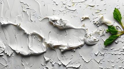 Abstract Art of Leaves Growing into White Paint