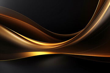 Abstract digital wave with shimmering gold particles on dark background. Luxury and elegant technology background