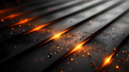 Orange and Black Liquid Metal Style Background with Glowing Droplets