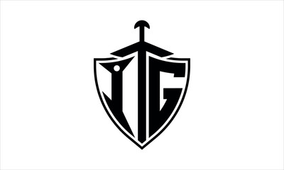 IG initial letter shield icon gaming logo design vector template. batman logo, sports logo, monogram, polygon, war game, symbol, playing logo, abstract, fighting, typography, icon, minimal, knife logo