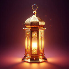 Golden Lantern, an Arabic Islam Lantern, Celebrating Ramadan, is Isolated on a dark pink