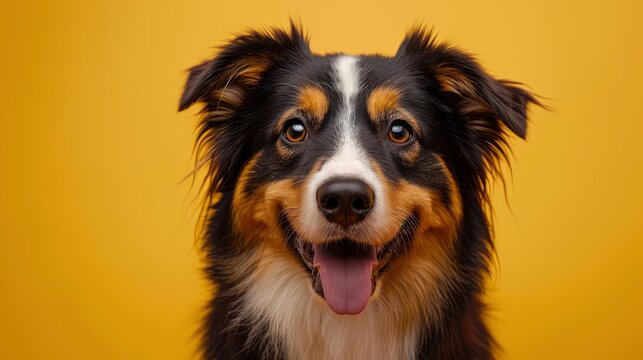 Australian Shepherd Dog Studio On Yellow, Desktop Wallpaper Backgrounds, Background HD For Designer