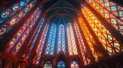 Obraz premium Intricate Stained Glass Window in a Religious Cathedral