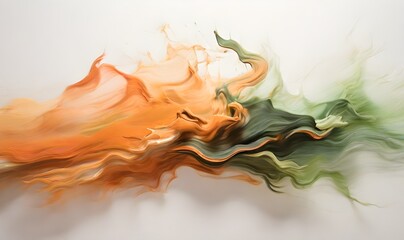 An abstract blur of orange, green, and brown colors with a grainy texture on a white background, generative AI