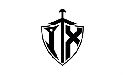 IX initial letter shield icon gaming logo design vector template. batman logo, sports logo, monogram, polygon, war game, symbol, playing logo, abstract, fighting, typography, icon, minimal, knife logo