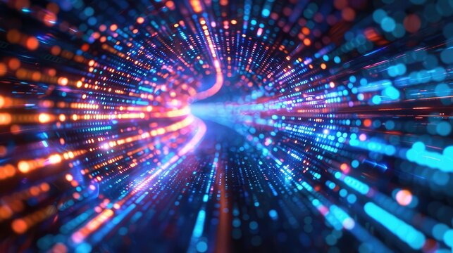 computer matrix, traveling at fast pace effect lines, red green blue