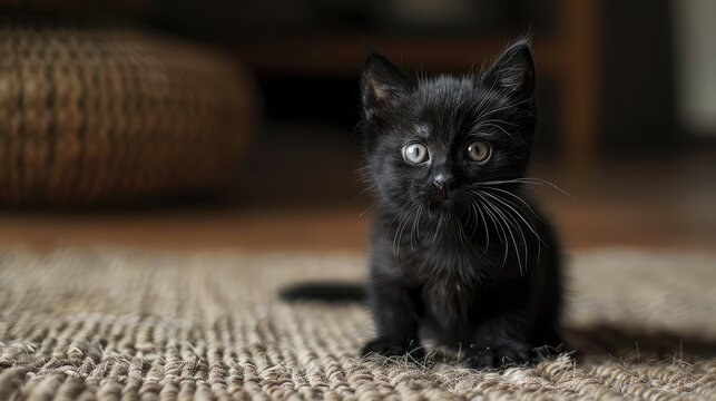 Black Kitten Crossbreed Cat Sitting, Desktop Wallpaper Backgrounds, Background HD For Designer