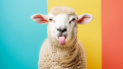 Sheep on colorful background. An optimistic concept.
