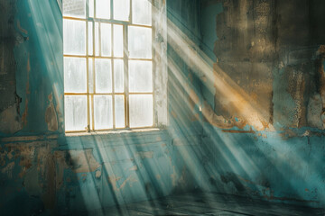 An empty room filled with light rays