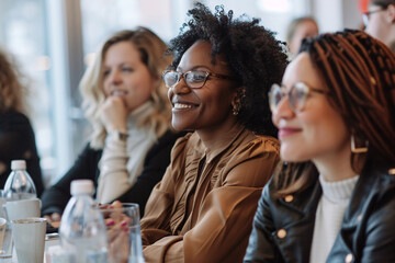 Celebration of female empowerment and leadership in a diverse workplace environment