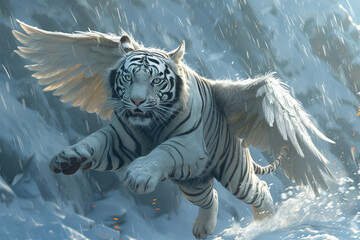 winged tiger illustration - obrazy, fototapety, plakaty