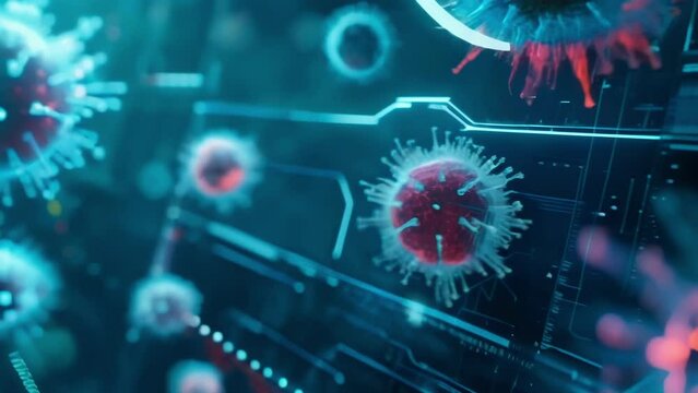 Holographic representations of different types of cyber threats including viruses worms and social engineering schemes floating in space as a clroom of cybersecurity professionals