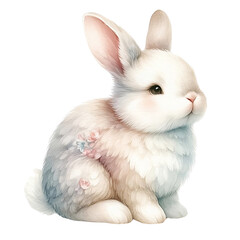 White Rabbit in Isolated Setting. Easter festival. Water color Generate by AI.