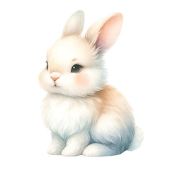 Isolated Rabbit, A cute and fluffy bunny with white fur, adorable ears, and a small, domestic pet, perfect for Easter festival. Water color Generate by AI.