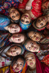 Women in diverse cultural attire united in strength and empowerment for global awareness