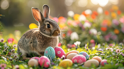 Fototapeta na wymiar easter bunny and eggs, generative Ai